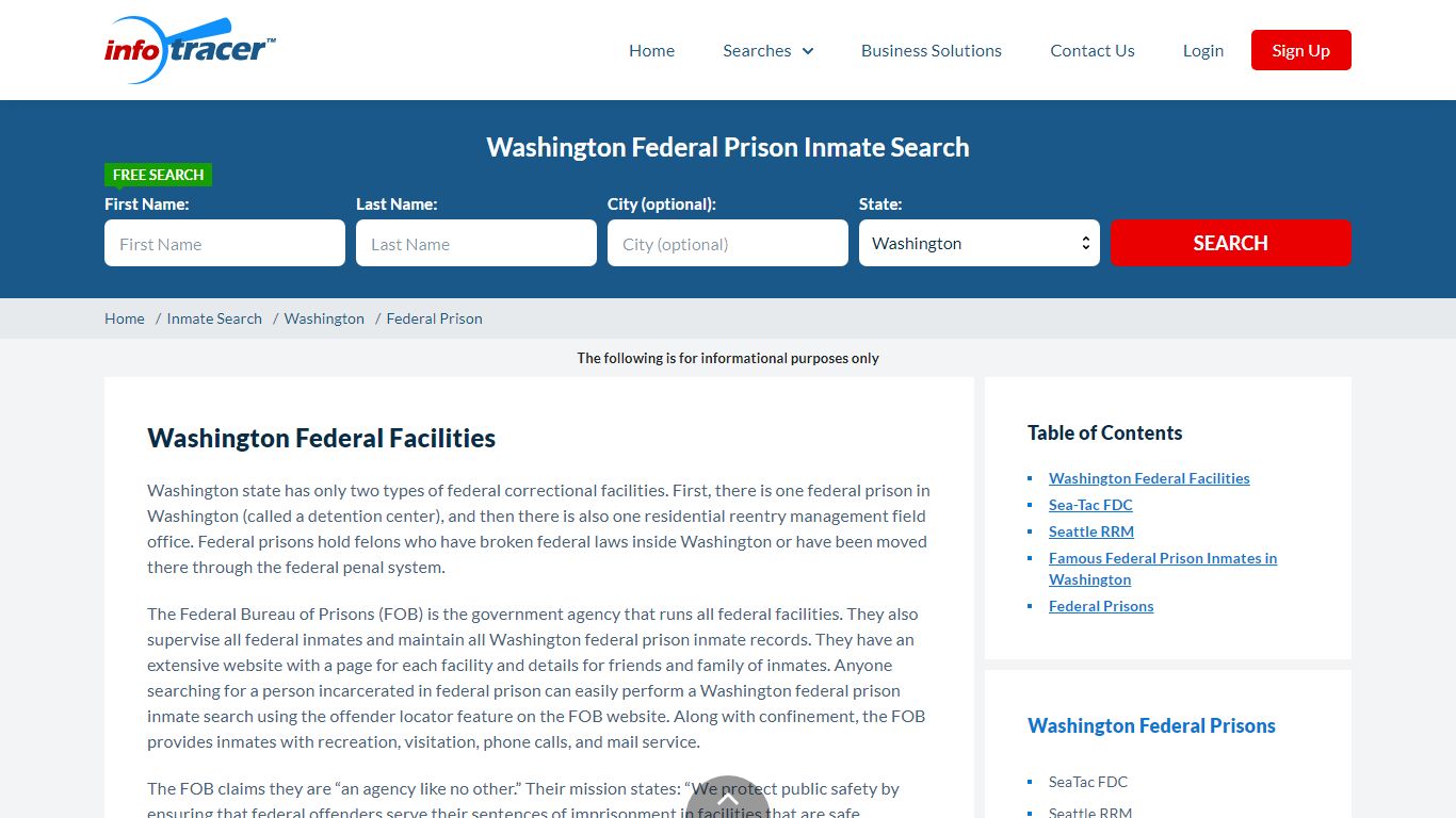 Washington Federal Prisons Inmate Records Search - InfoTracer